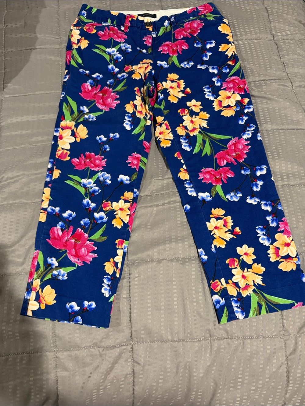 Women’s Navy Floral Capri Pants - Bright Pink & Yellow Print